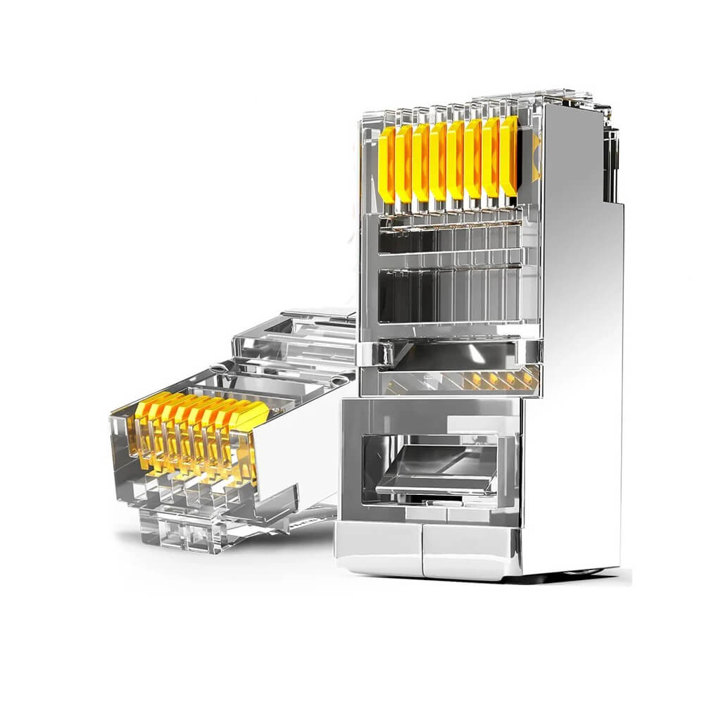 Koodmax - 50U" Gold Plated STP CAT5E RJ45 Metal Konnektör - 8P8C Ethernet Kablo Ucu Konnektörü Jack - BL11