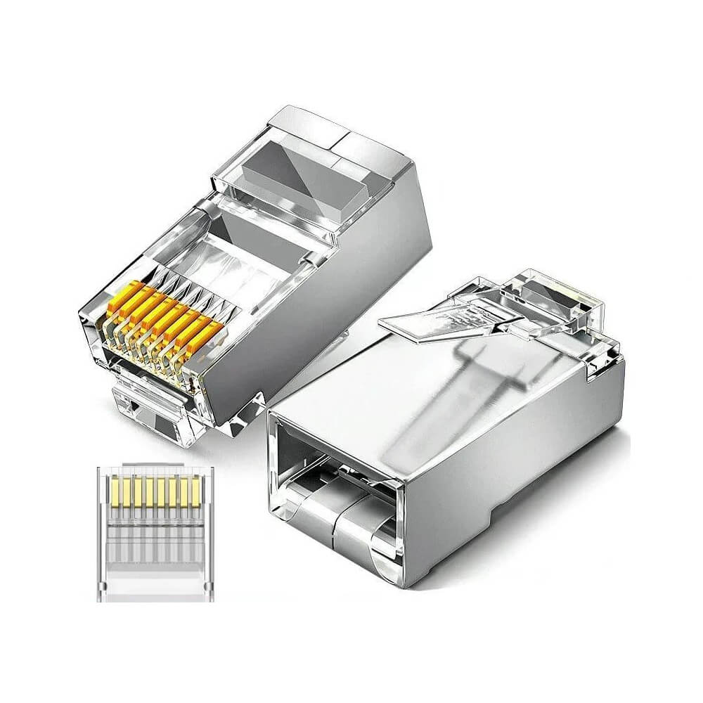 Koodmax - 50U" Gold Plated STP CAT5E RJ45 Metal Konnektör - 8P8C Ethernet Kablo Ucu Konnektörü Jack - BL11