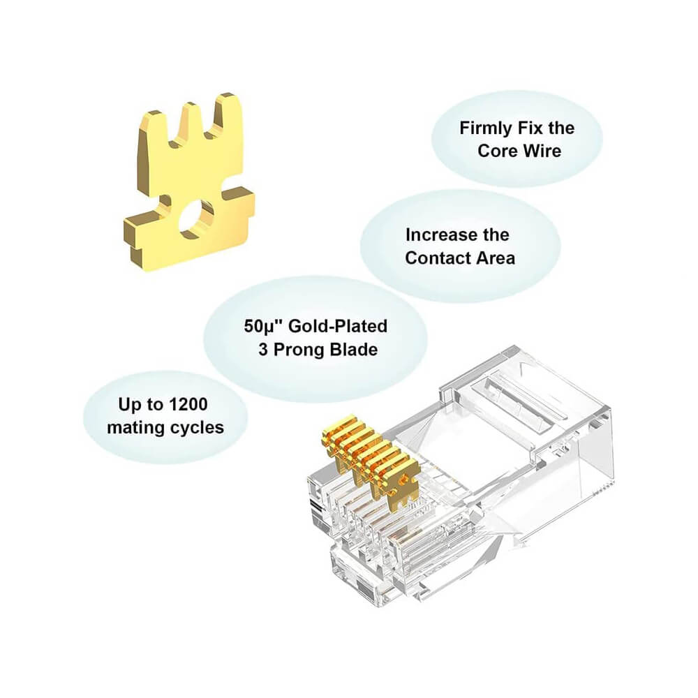 Koodmax - 50U" Gold Plated CAT6 RJ45 Konnektör - 8P8C Ethernet Kablo Ucu Modüler Fiş Jak - BL13