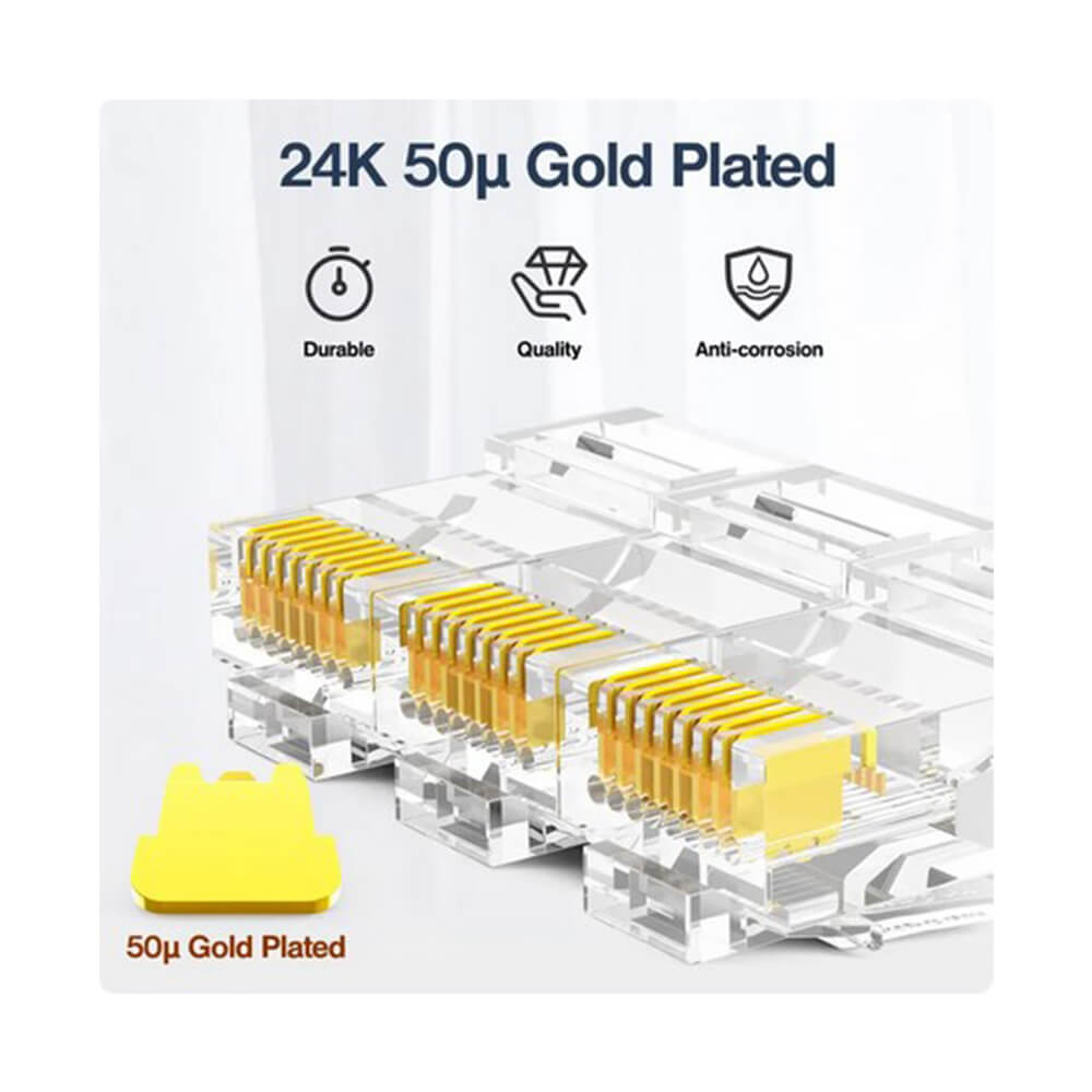 Koodmax - 50U" Gold Plated CAT6 RJ45 Konnektör - 8P8C Ethernet Kablo Ucu Modüler Fiş Jak - BL13