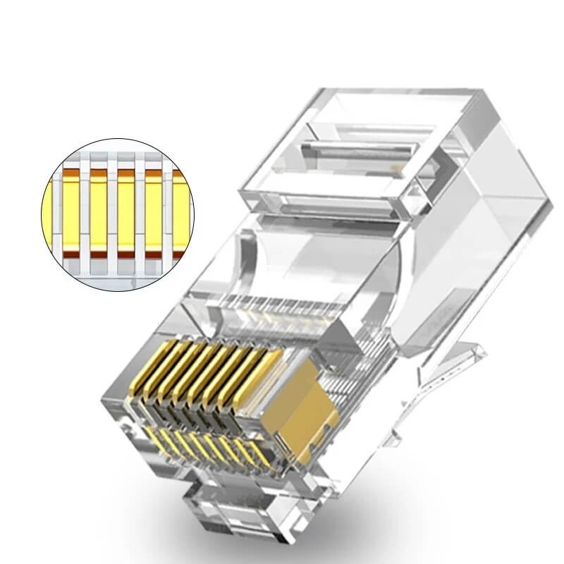 Koodmax - 3U" Gold Plated CAT6 RJ45 Konnektör 8P8C Ethernet Kablo Ucu Modüler Fiş Jak - BL12