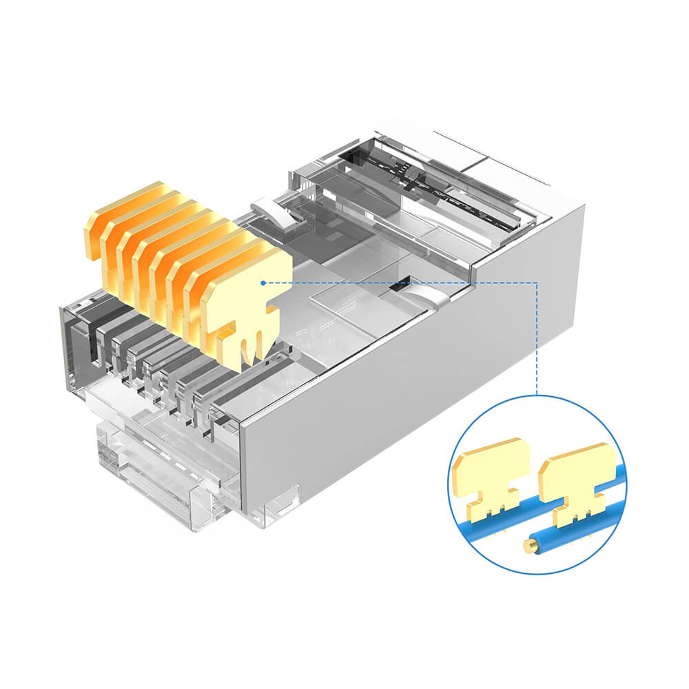Koodmax - 3U" Gold Plated CAT6 RJ45 Metal Konnektör - 8P8C Ethernet Kablo Ucu Konnektörü Jack - BL14