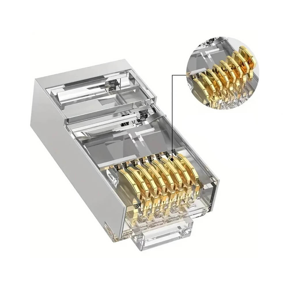 Koodmax - 3U" Gold Plated CAT6 RJ45 Metal Konnektör - 8P8C Ethernet Kablo Ucu Konnektörü Jack - BL14