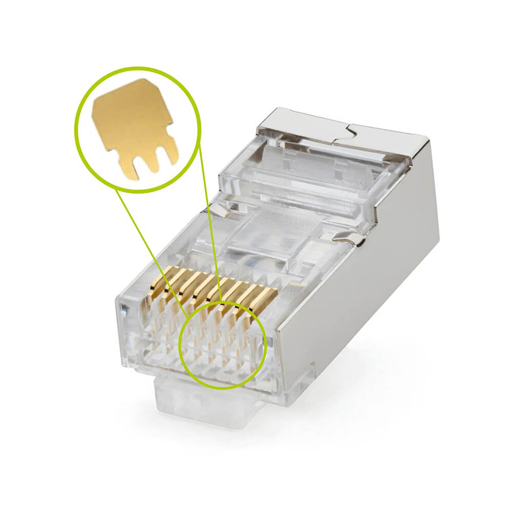 Koodmax - 3U" Gold Plated CAT6 RJ45 Metal Konnektör - 8P8C Ethernet Kablo Ucu Konnektörü Jack - BL14