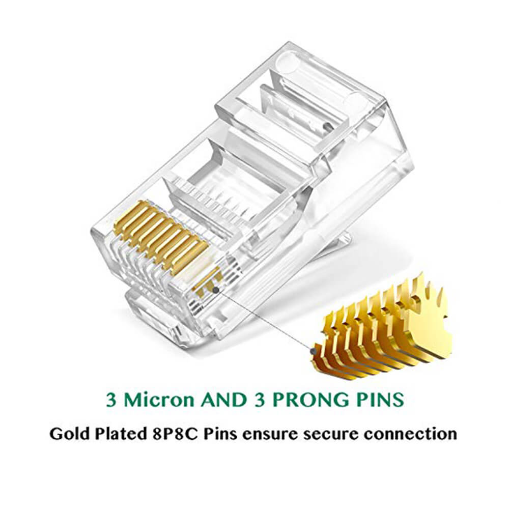 Koodmax - 3U" Gold Plated CAT6 RJ45 Delikli Konnektör - 8P8C Yeni Nesil EZ Konnektör Uç Jack - BL16 (BL14)