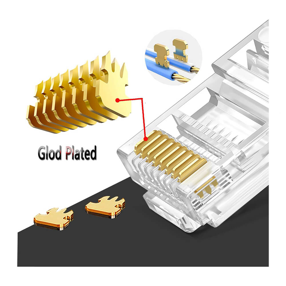 Koodmax - 50U" Gold Plated CAT6 RJ45 Delikli Konnektör - 8P8C Yeni Nesil EZ Konnektör Uç Jack - BL17 (BL15)