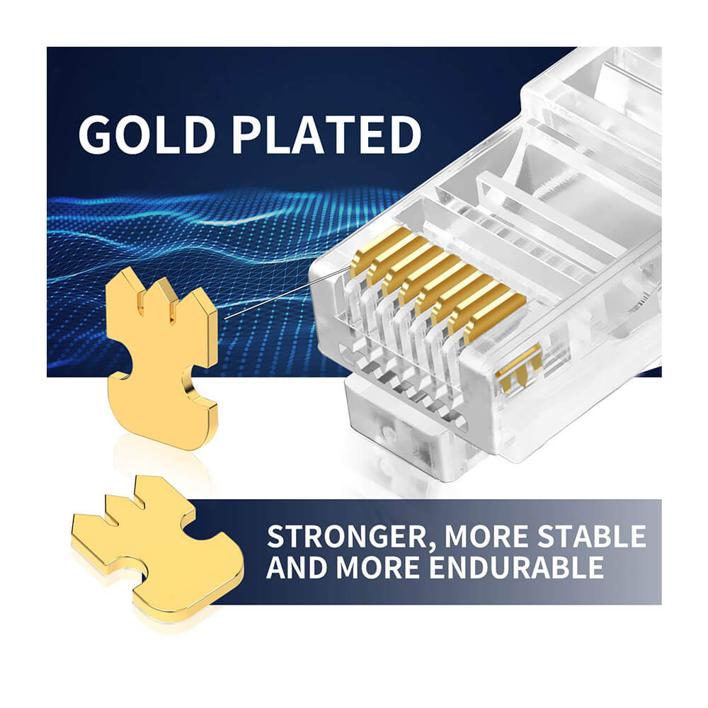 Koodmax - 50U" Gold Plated CAT6 RJ45 Delikli Konnektör - 8P8C Yeni Nesil EZ Konnektör Uç Jack - BL17 (BL15)