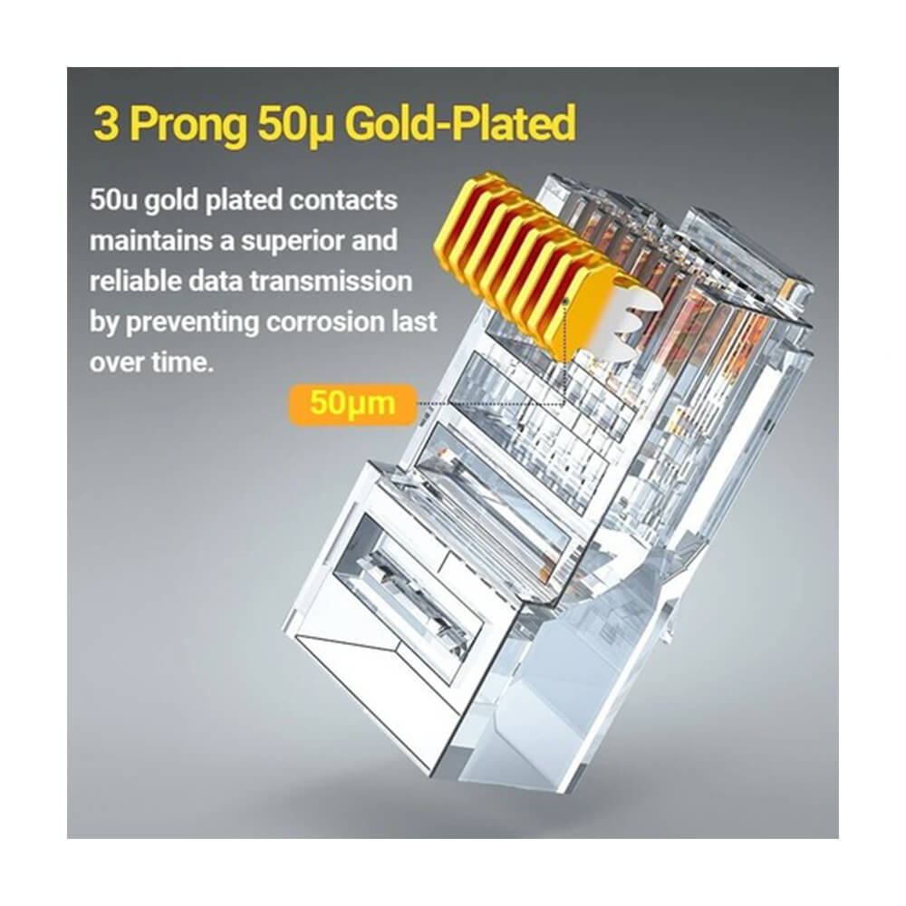 Koodmax - 50U" Gold Plated CAT6 RJ45 Delikli Konnektör - 8P8C Yeni Nesil EZ Konnektör Uç Jack - BL17 (BL15)