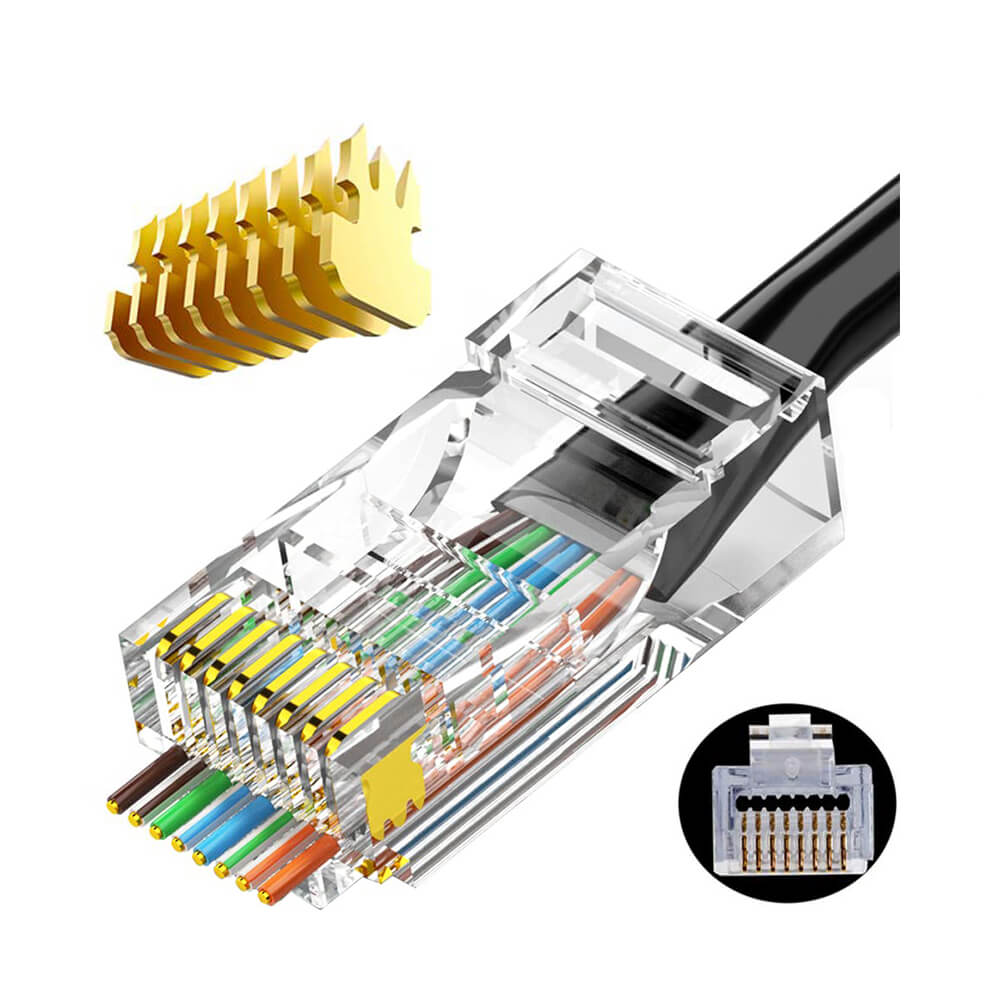 Koodmax - 50U" Gold Plated CAT6 RJ45 Delikli Konnektör - 8P8C Yeni Nesil EZ Konnektör Uç Jack - BL17 (BL15)