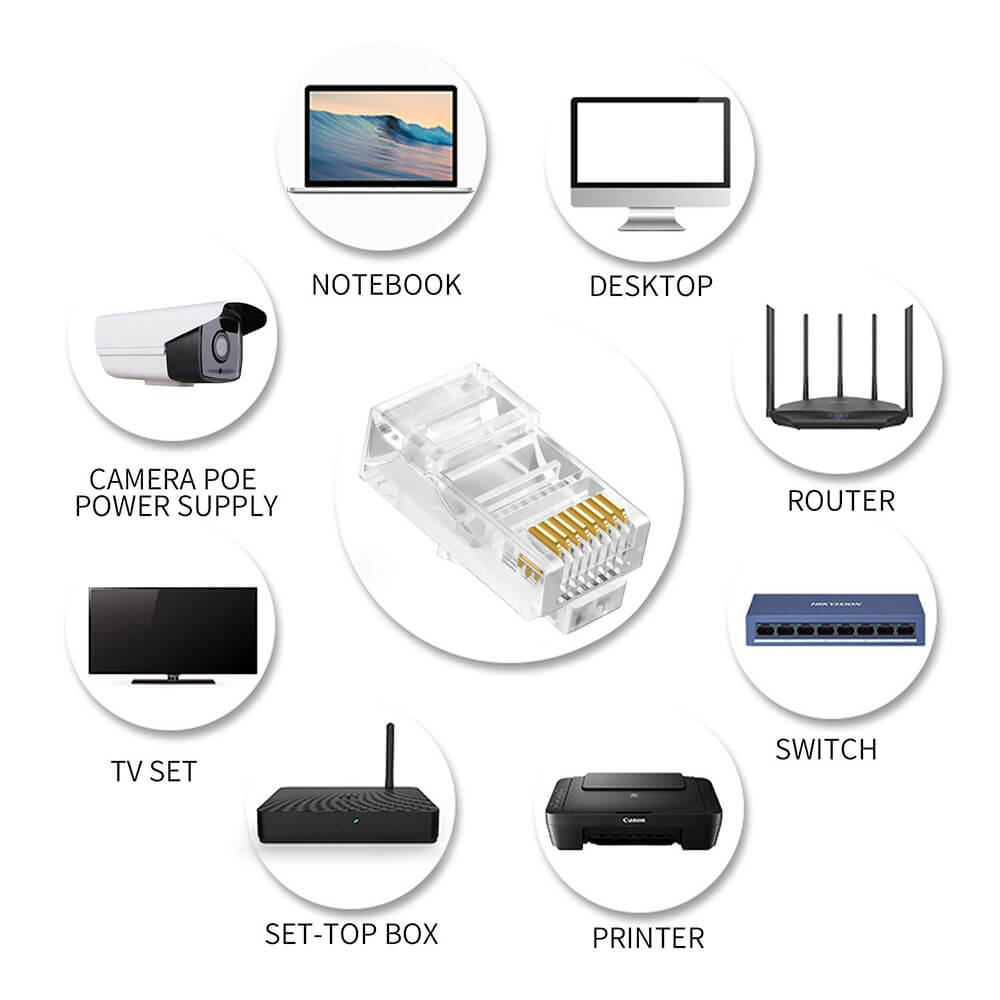 Koodmax - 50U" Gold Plated CAT6 RJ45 Delikli Konnektör - 8P8C Yeni Nesil EZ Konnektör Uç Jack - BL17 (BL15)