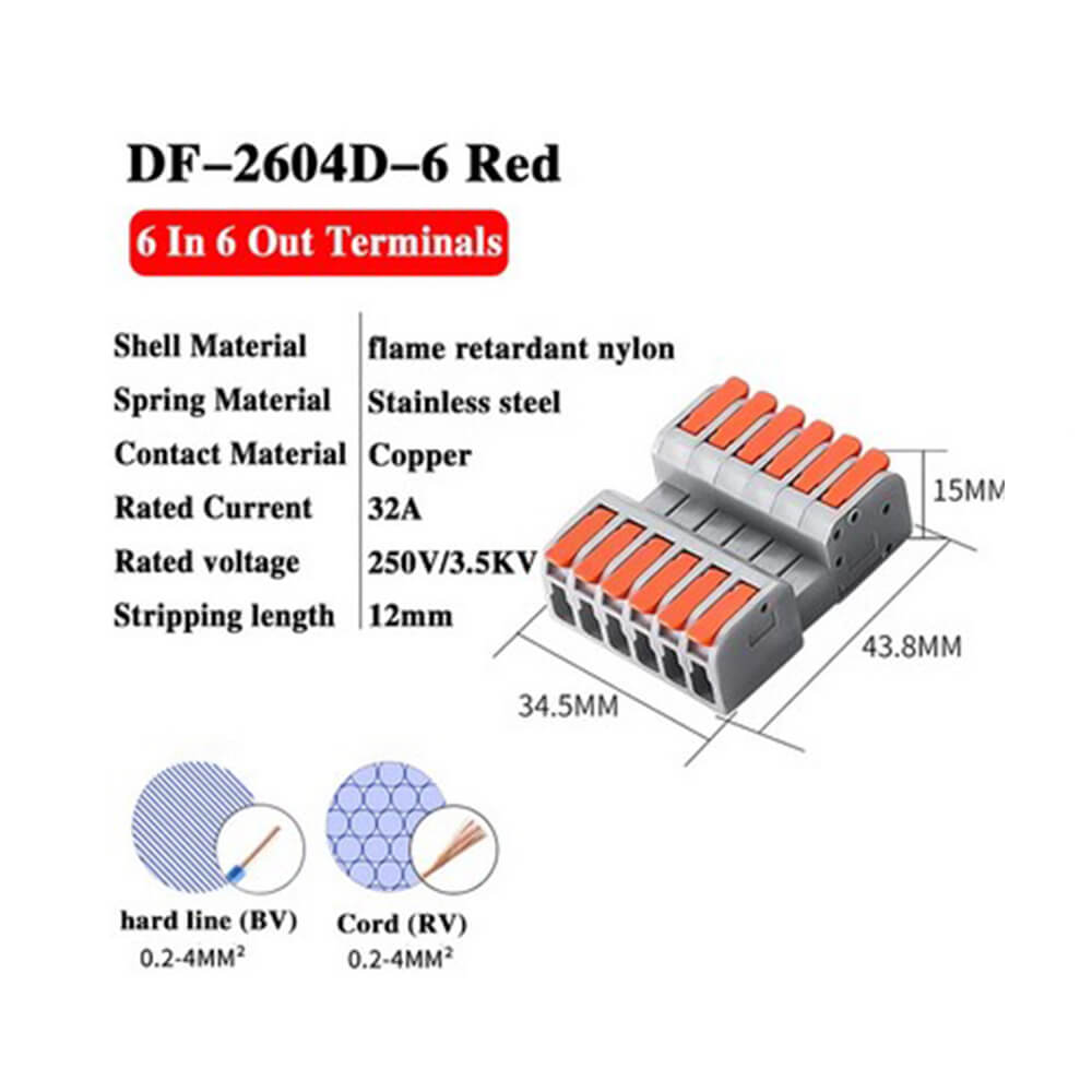 Koodmax - Hızlı Kablo Ekleme Birleştirme Konnektörü - Altılı Klemens - Bağlantı Kesme Özellikli - YH6