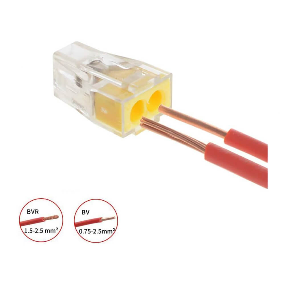 Koodmax - PCT-102 2 Pinli İtmeli Hızlı Kolay Kablo Tel Birleştirici Konnektör Vidasız Klemens - YH14
