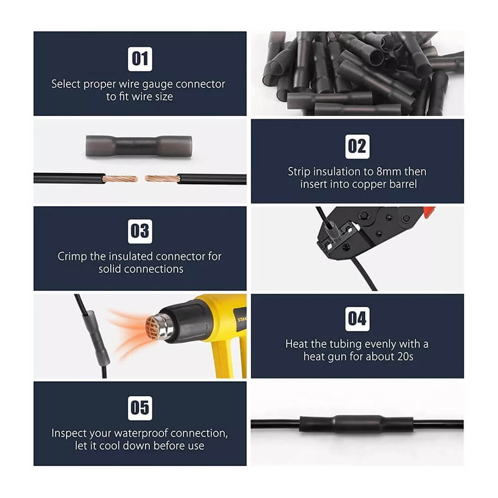 Koodmax - BHT-3.5 Isıyla Daralan Makaron 35A 2.5-4.0mm² Su Geçirmez Konnektör - Siyah - YH20