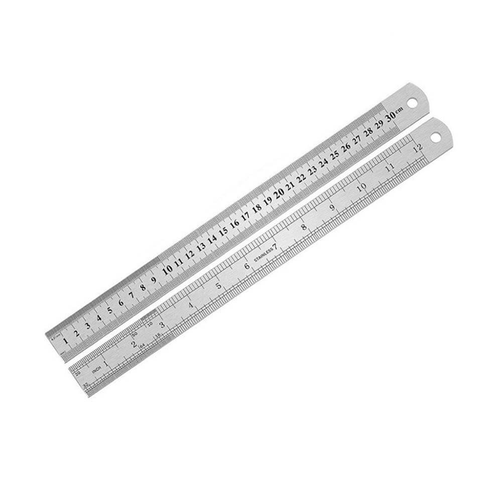 30cm ( 12 inch ) - Çift Taraflı Paslanmaz Çelik Metal Cetvel - Kalınlık 1mm