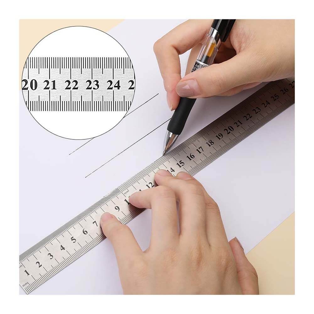 30cm ( 12 inch ) - Çift Taraflı Paslanmaz Çelik Metal Cetvel - Kalınlık 1mm