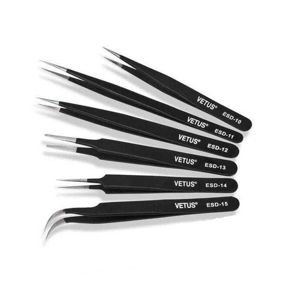 VETUS Hassas Elektronik Cımbız Seti - Antistatik - Paslanmaz Çelik - Tweezer - 6 Çeşit