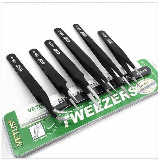 VETUS Hassas Elektronik Cımbız Seti - Antistatik - Paslanmaz Çelik - Tweezer - 6 Çeşit