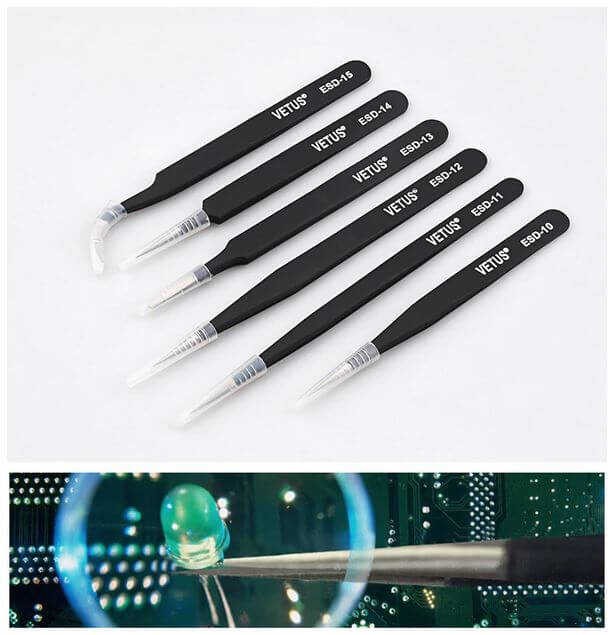 VETUS Hassas Elektronik Cımbız Seti - Antistatik - Paslanmaz Çelik - Tweezer - 6 Çeşit
