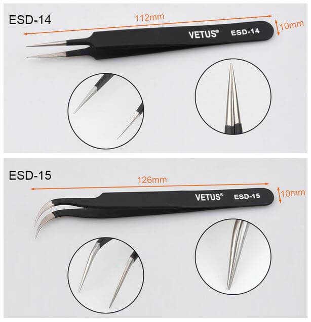 VETUS Hassas Elektronik Cımbız Seti - Antistatik - Paslanmaz Çelik - Tweezer - 6 Çeşit