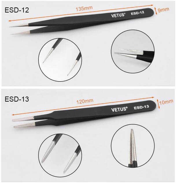 VETUS Hassas Elektronik Cımbız Seti - Antistatik - Paslanmaz Çelik - Tweezer - 6 Çeşit