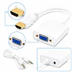 Hdmi to VGA Çevirici Kablo + Ses - Beyaz - hb %12