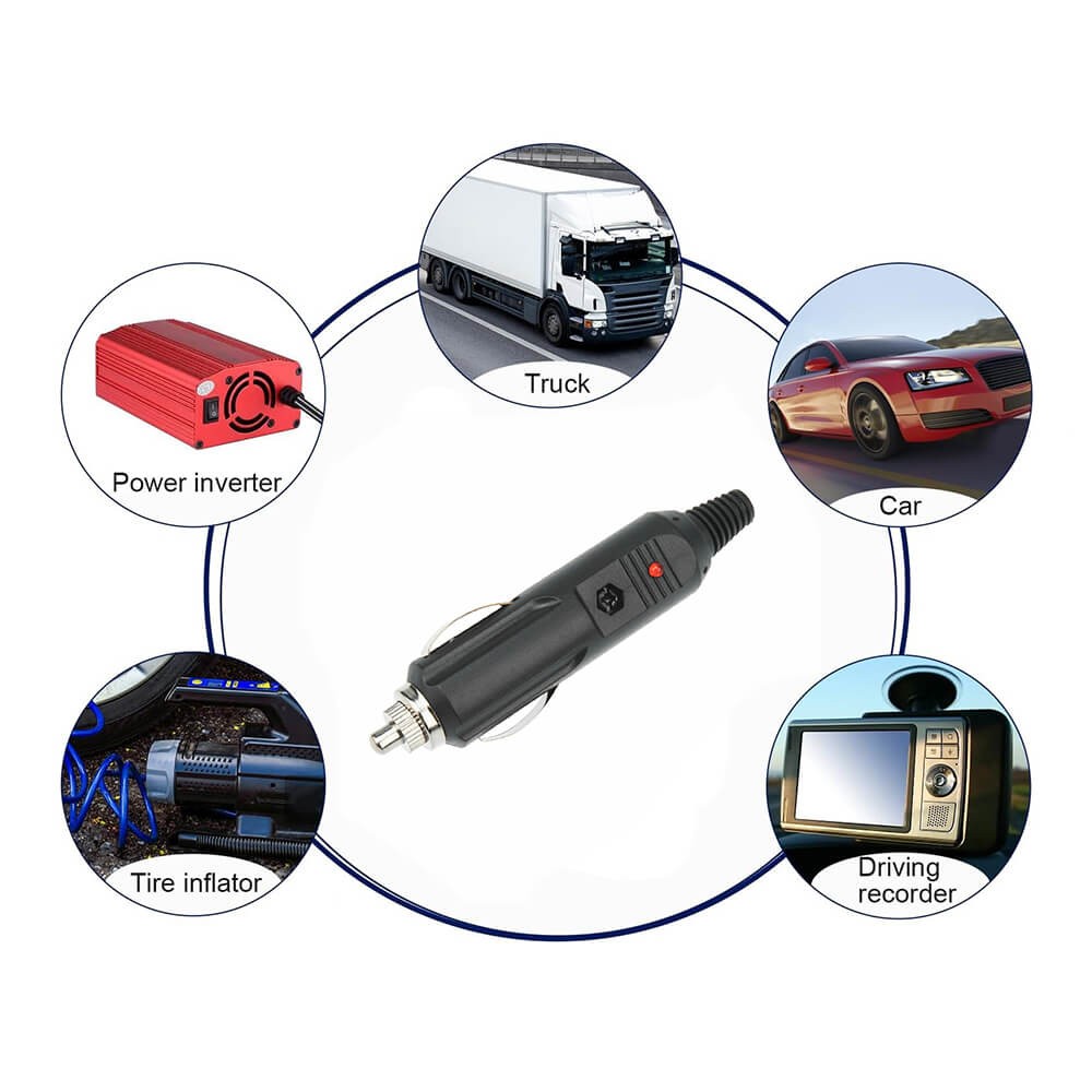 12v Oto Araç Çakmak Fiş Erkek Sigortalı Ledli Kablo Tip - Demonte