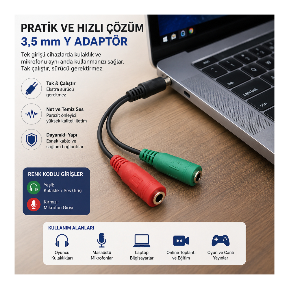 Kulaklık Ses Mikrofon Ayırıcı Dönüştürücü Çoklayıcı
