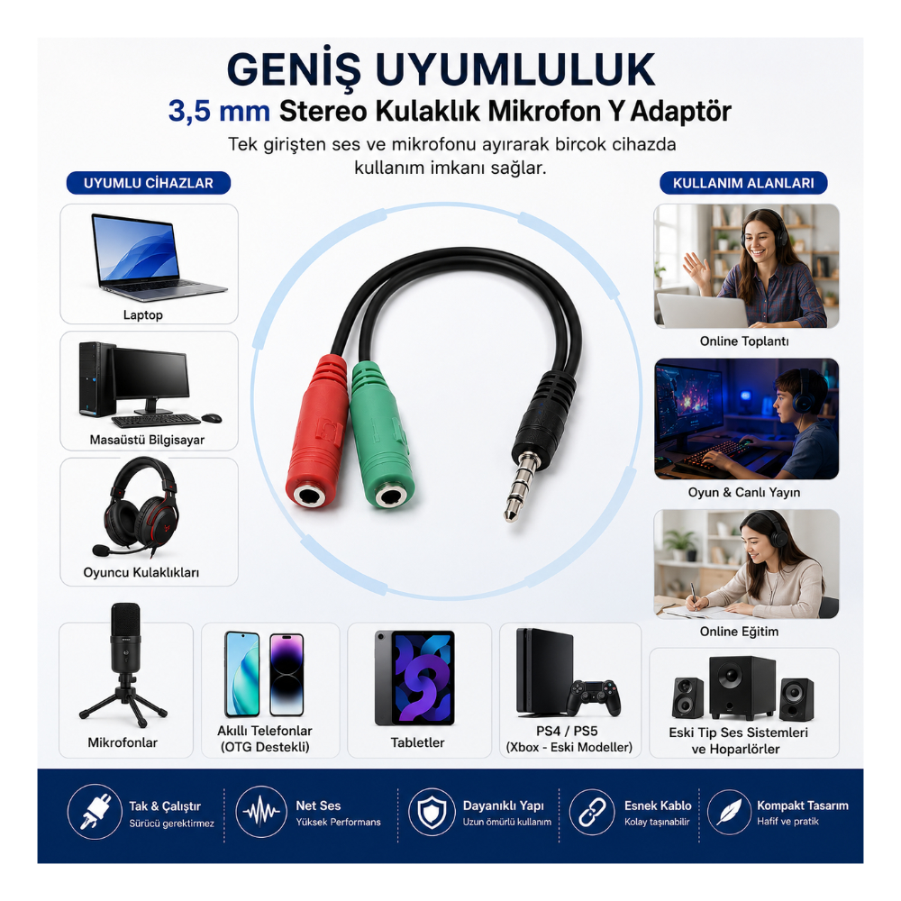 Kulaklık Ses Mikrofon Ayırıcı Dönüştürücü Çoklayıcı
