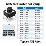 435 Adet 14 Çeşit 6x6mm Tact Switch 4 Pin DIP Buton Seti