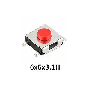 6x6x3.1 mm SMD Tact Switch 4 Pin Anlık Basmalı Buton - Kırmızı