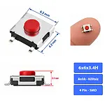 6x6x3.4 mm SMD Tact Switch 4 Pin Anlık Basmalı Buton - Kırmızı