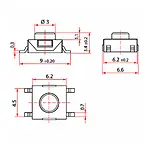 6x6x3.4 mm SMD Tact Switch 4 Pin Anlık Basmalı Buton - Kırmızı