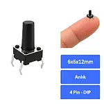 6x6x12 mm DIP Tact Switch 4 Pin Anlık Basmalı Buton