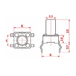 6x6x15 mm DIP Tact Switch 4 Pin Anlık Basmalı Buton
