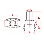 6x6x17 mm DIP Tact Switch 4 Pin Anlık Basmalı Buton