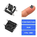 4.5x4.5x4.3 mm SMD Tact Switch 4 Pin Anlık Basmalı Buton