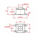 4.5x4.5x4.3 mm SMD Tact Switch 4 Pin Anlık Basmalı Buton