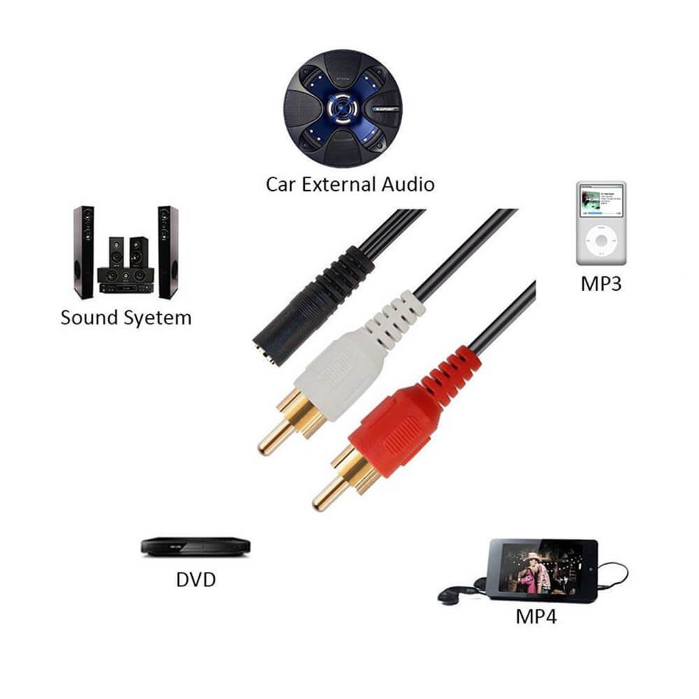 2 RCA Erkek - 3,5mm Stereo Dişi Ses Dönüştürücü