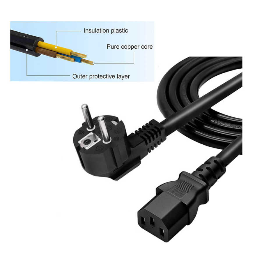 C13 Bakır Power Kablo - Standart Power Güç Kablosu - 3*1.5mm²