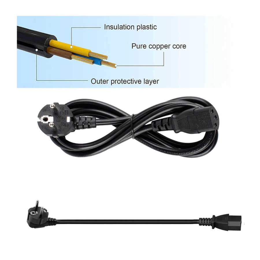 C13 Bakır Power Kablo - Standart Power Güç Kablosu - 3*1.5mm²