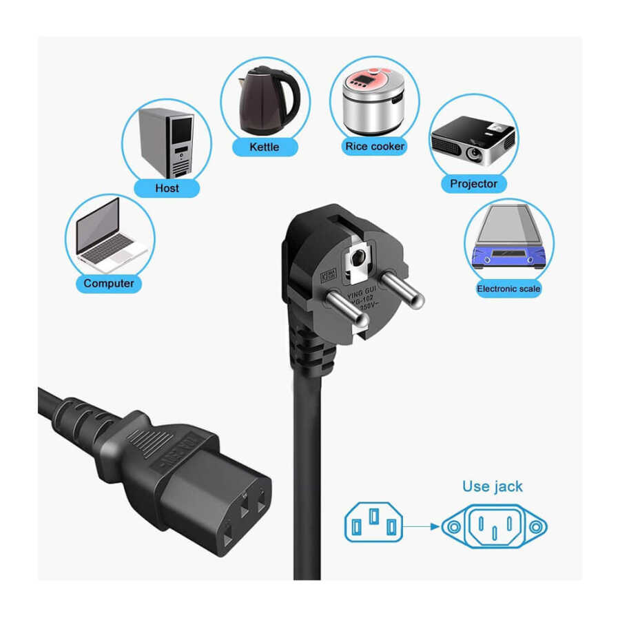 C13 Bakır Power Kablo - Standart Power Güç Kablosu - 3*1.5mm²