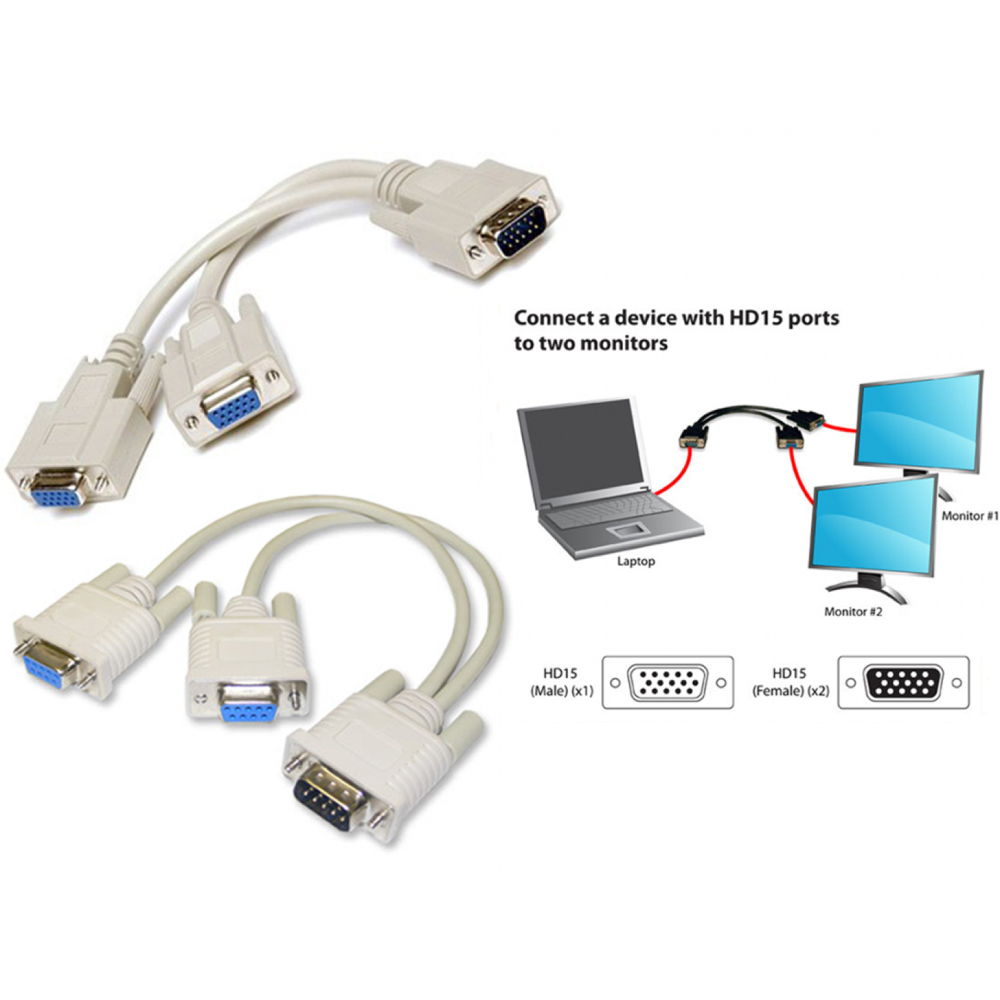 VGA Y Kablo - VGA Çoklayıcı - Ekran Çoklayıcı