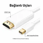 Mini Displayport To Hdmi Kablo Thunderbolt Macbook Tv Bağlantı 3M