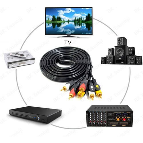 Koodmax - 3RCA Erkek to 3 Rca Lale Tos Scart Kompozit Ses Video Av Kablosu - 1.8 Metre