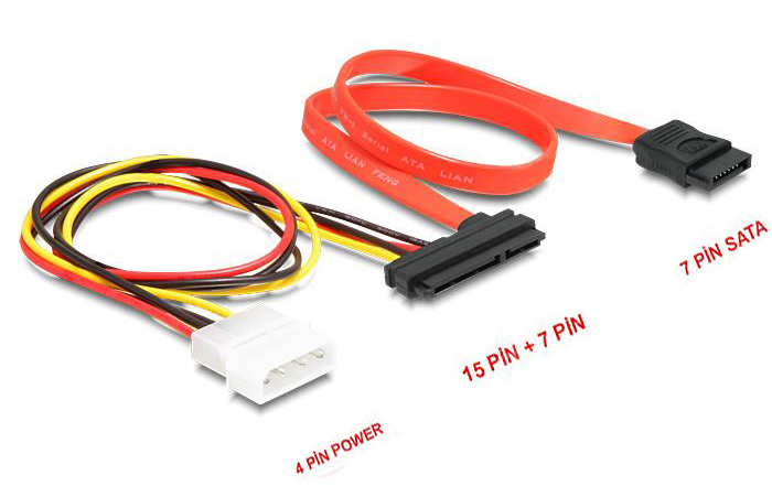 Sata To Sata Kablo 22 Pin To 7 Pin + 4 Pin Molex Power Kablo