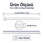 3.6x300Mm - Beyaz - 30Cm Kablo Bağı - Cırt Kelepçe - 100 adet