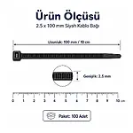 2.5*100mm - Siyah - 10cm Kablo Bağı - 100 Adet Kelepçe