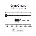 2.7*200mm - Siyah - 20cm Kablo Bağı 20cm Cırt - Kelepçe - 100lü