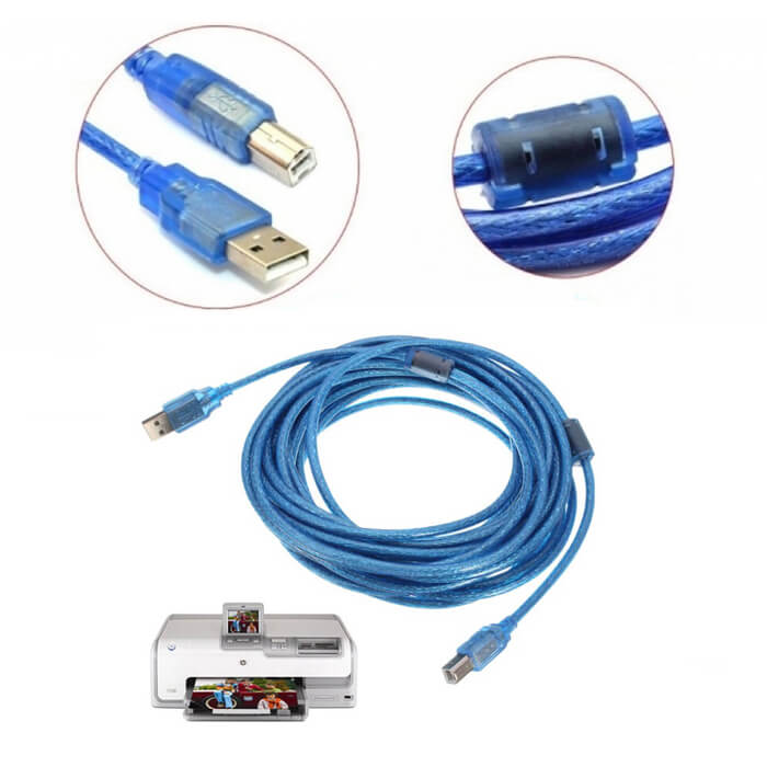 10M Usb Yazıcı Kablosu Kaliteli - Çift Filtreli - Mavi - Usb 2.0