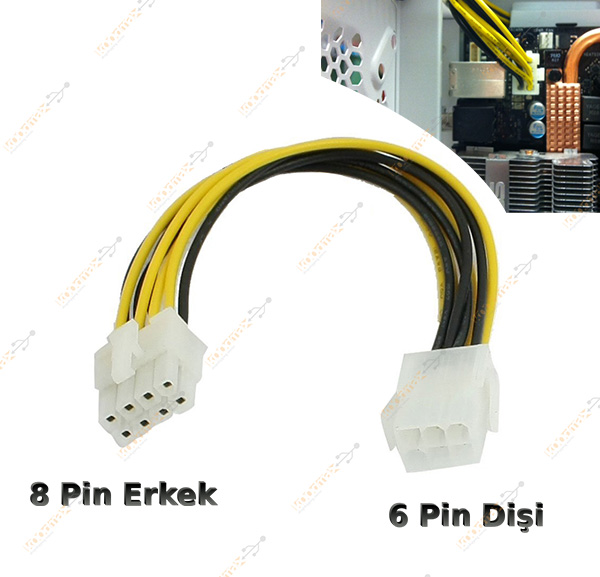 6 Pin Dişi - 8 Pin Erkek Anakart Power Çevirici